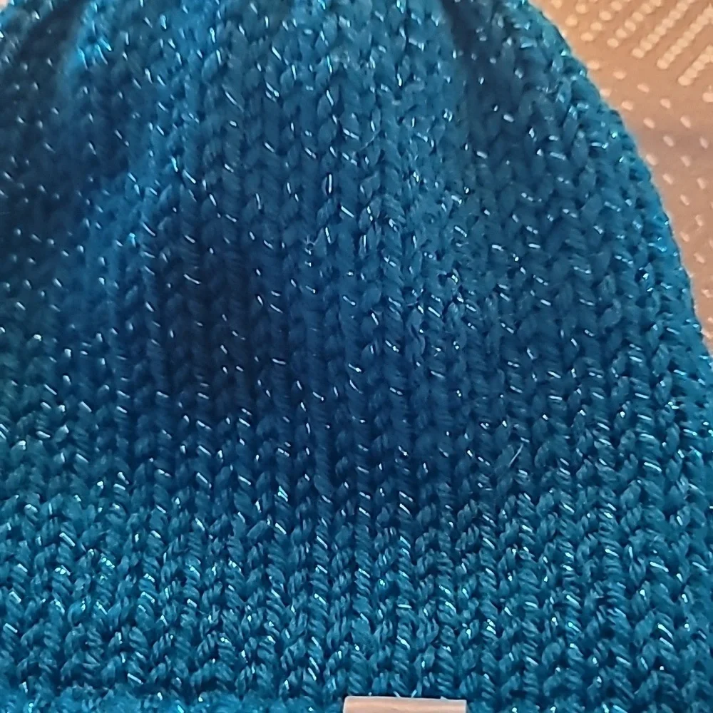 Blue Knit Beanie with Pom Pom